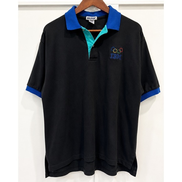 Vintage IBM Polo Shirt Mens XL 90s Olympic Hilton Tech Corporate Colorblock